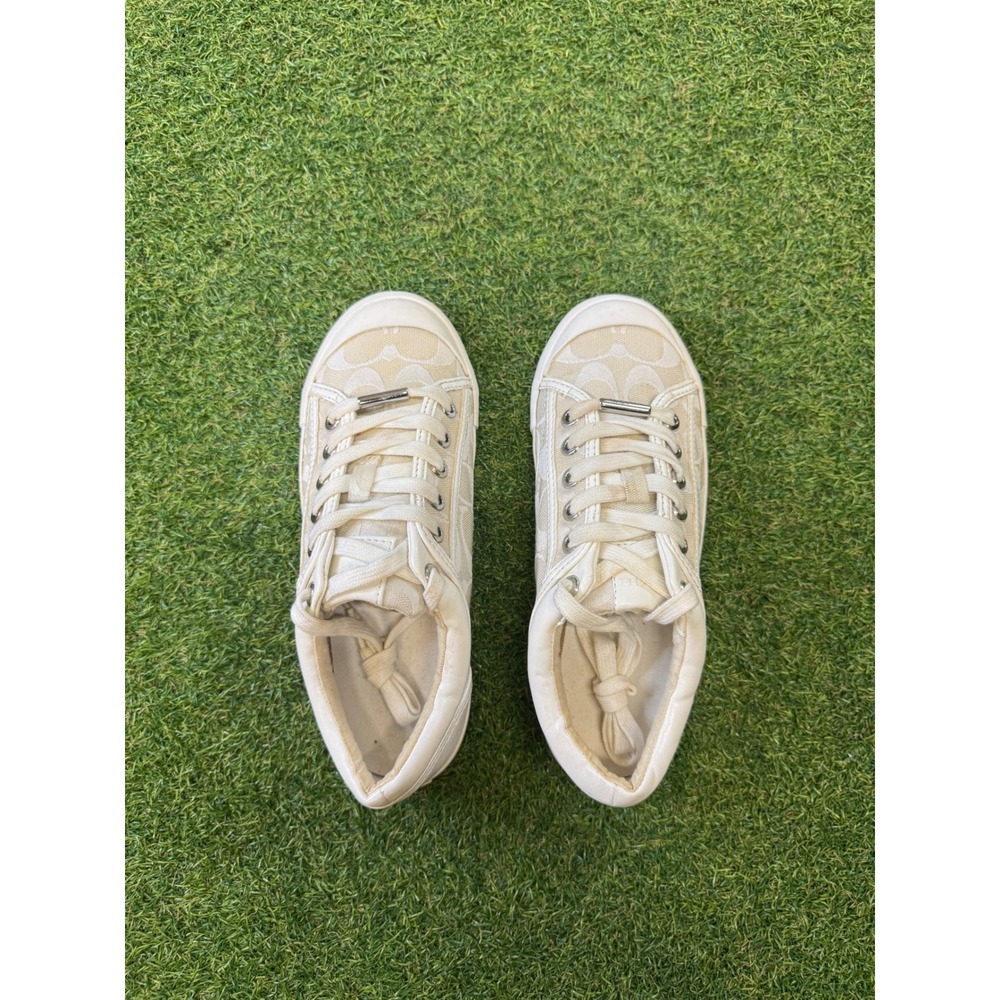 Coach Francesca Signature Monogram Sneakers Cream Beige Low Top A6296 Womens 6B - Picture 3 of 6